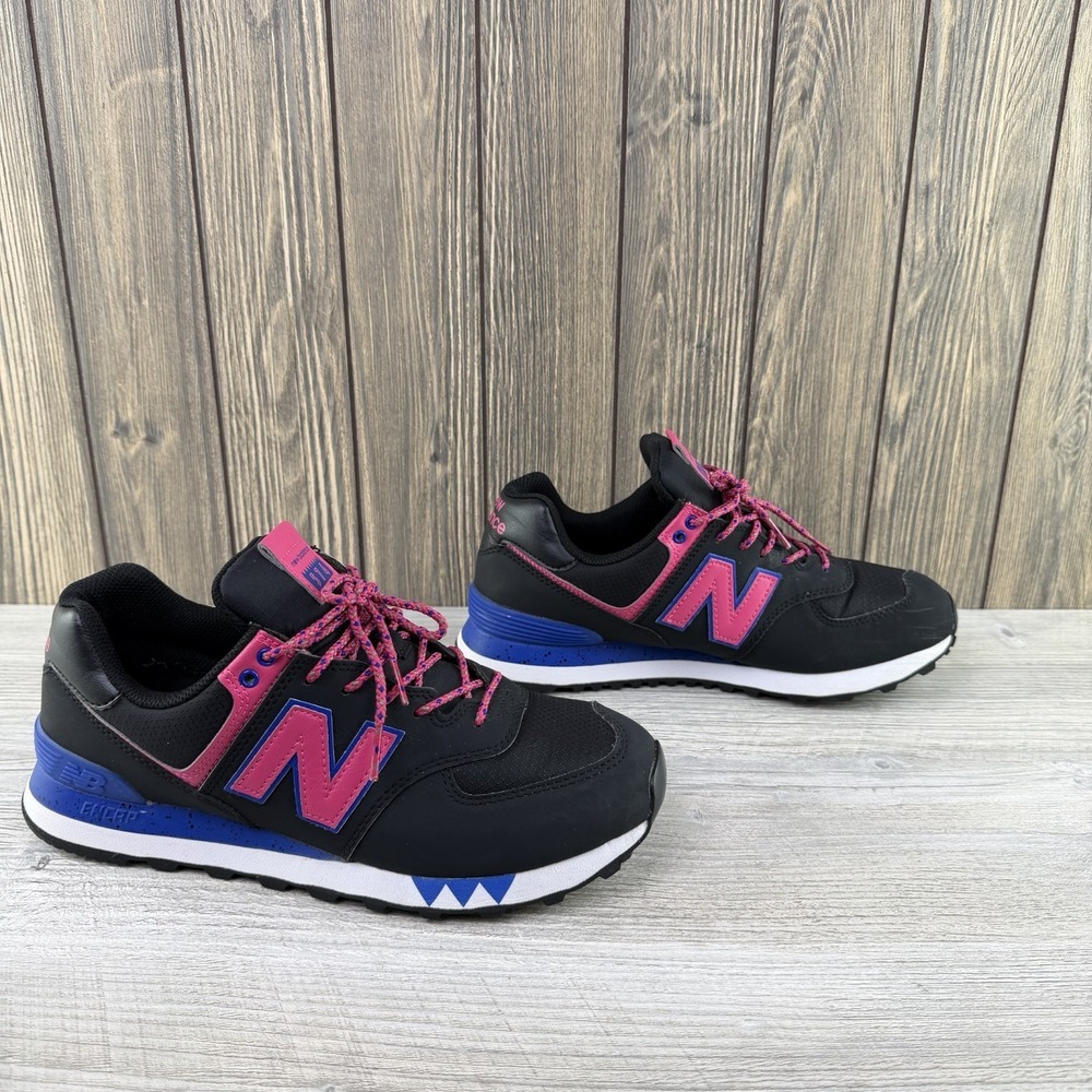 New Balance Black Pink Athletic Shoes with Blue Accents